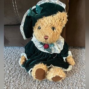 Green Velvet Teddy Bear with Lace Dress